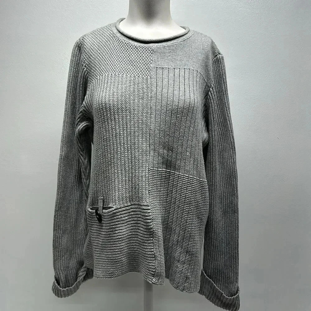Habitat Sweater Chunky Knit Pullover Ribbed Long Sleeve Cotton Gray Size Medium
